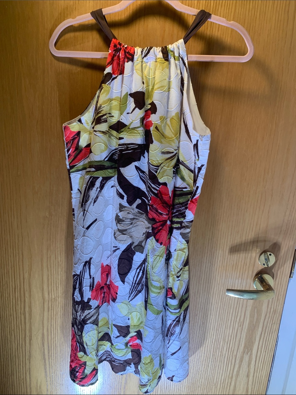 New Directions 100% Cotton Racer-Back Tie Neck Dress -Red / Lime Floral -Size 10